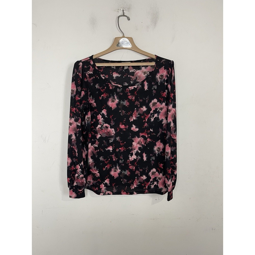 J Jill Womens Shirt M Black Dark Floral Valentines Sheer Peplum Fairy Whimsigoth